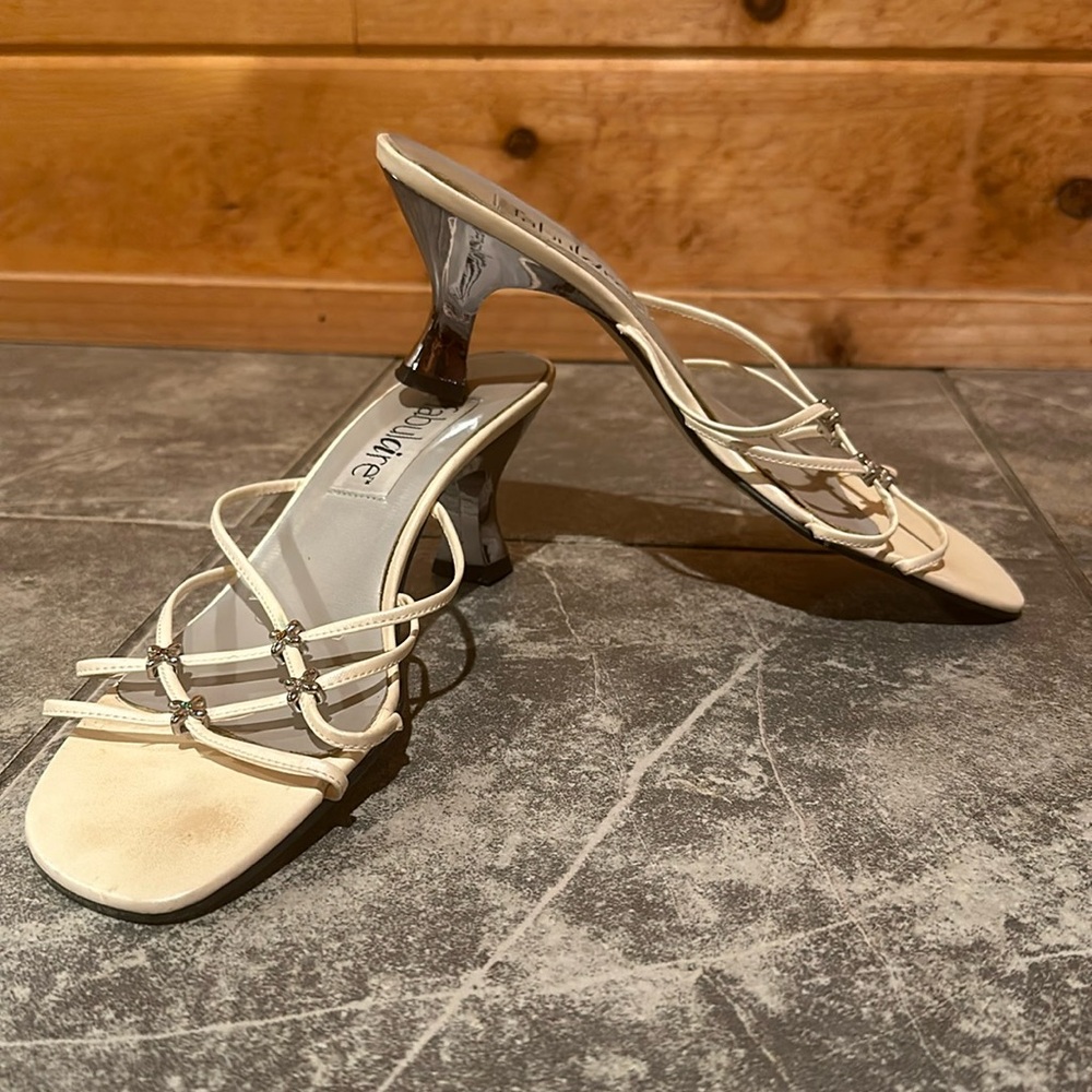 Vintage Y2K strappy heels sandals - white with chrome heels and rhinestones